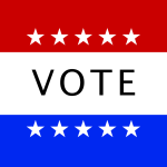 A graphic with the word "VOTE" and stars